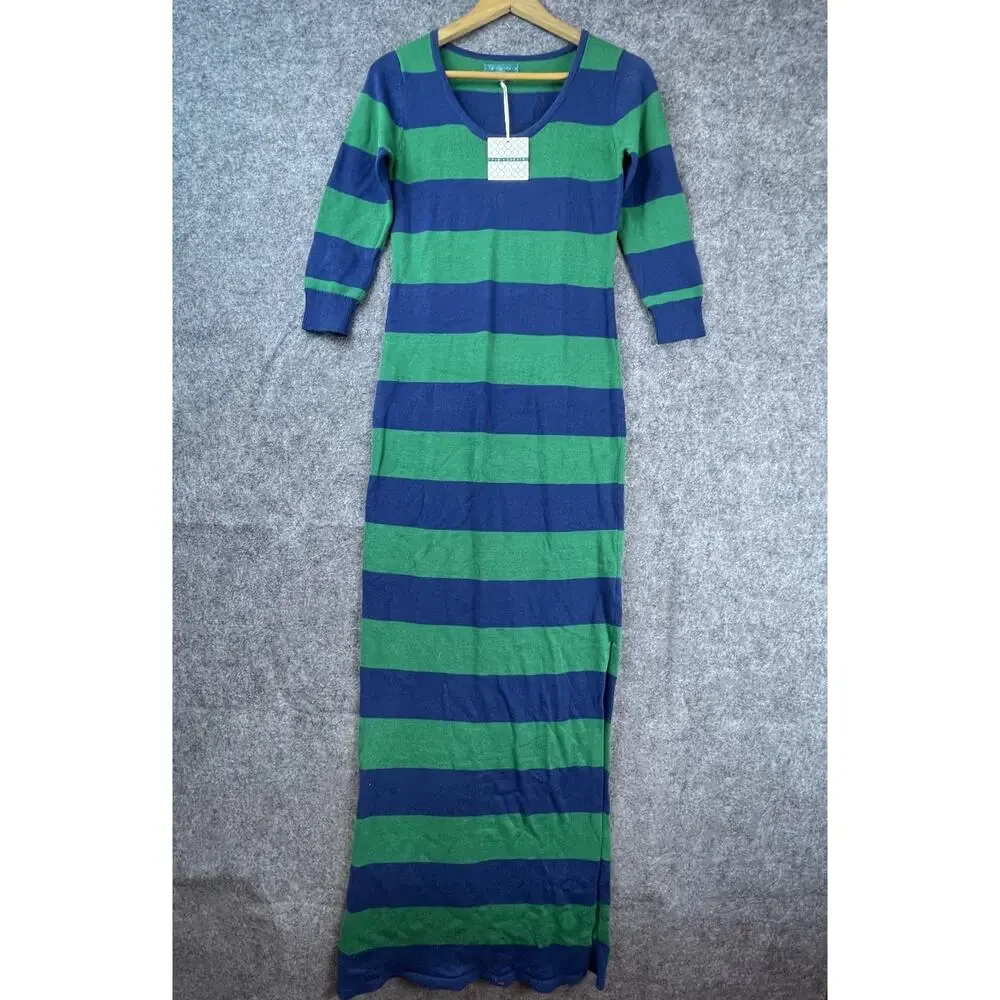 Pim‎ + Larkin Sweater Dress Womens Small Blue Green Striped Fitted Classy